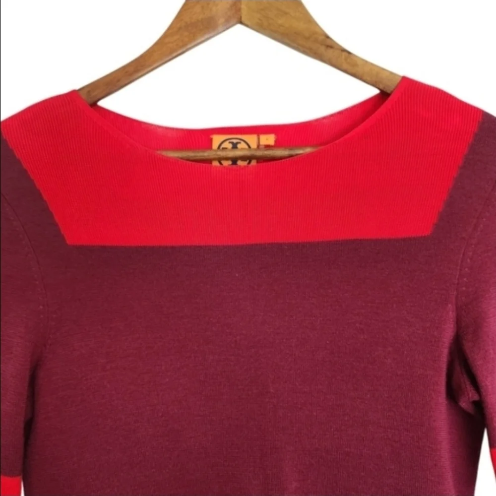 Tory Burch Wool Blend Boatneck Sweater Womens Size Small Colorblock Red Purple